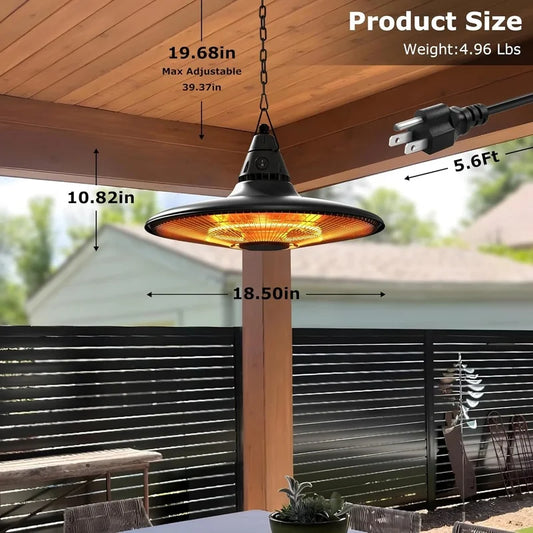 1500W Outdoor Electric Patio Heater, Ceiling Mounted with Remote Control, Infrared Design, Overheat and Tip-Over Protection